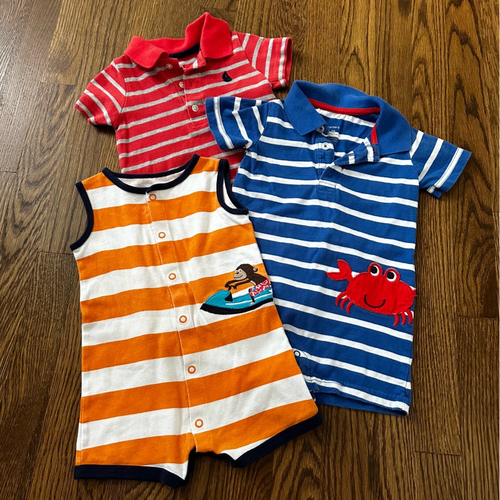 Carter’s striped summer romper bundle, size 18M